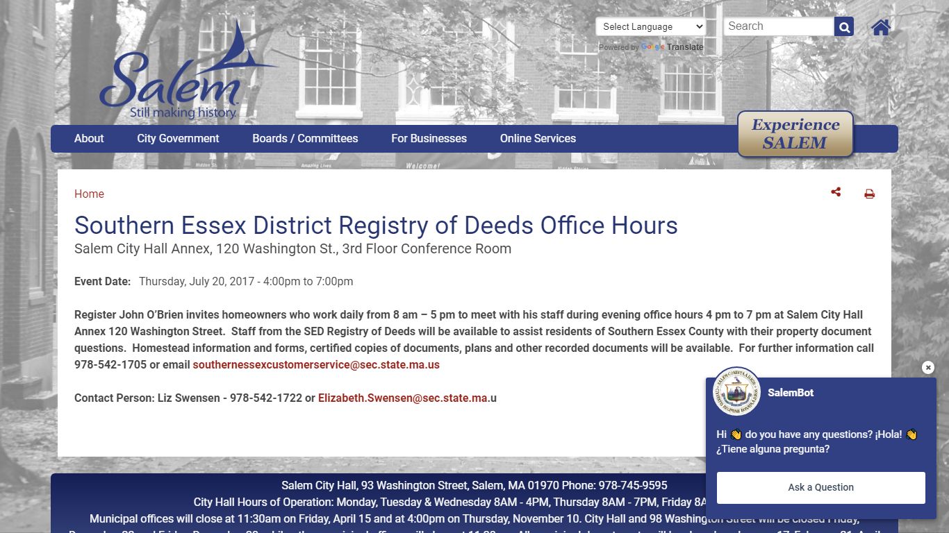 Southern Essex District Registry of Deeds Office Hours | salemma